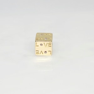 10K Yellow Gold Dice Charm, White Zircon Gem Dice, Gold Cube Charm, Gold Love Charm, Dimensional Dice Charm, Gold Slide-Through Charm, 8mm