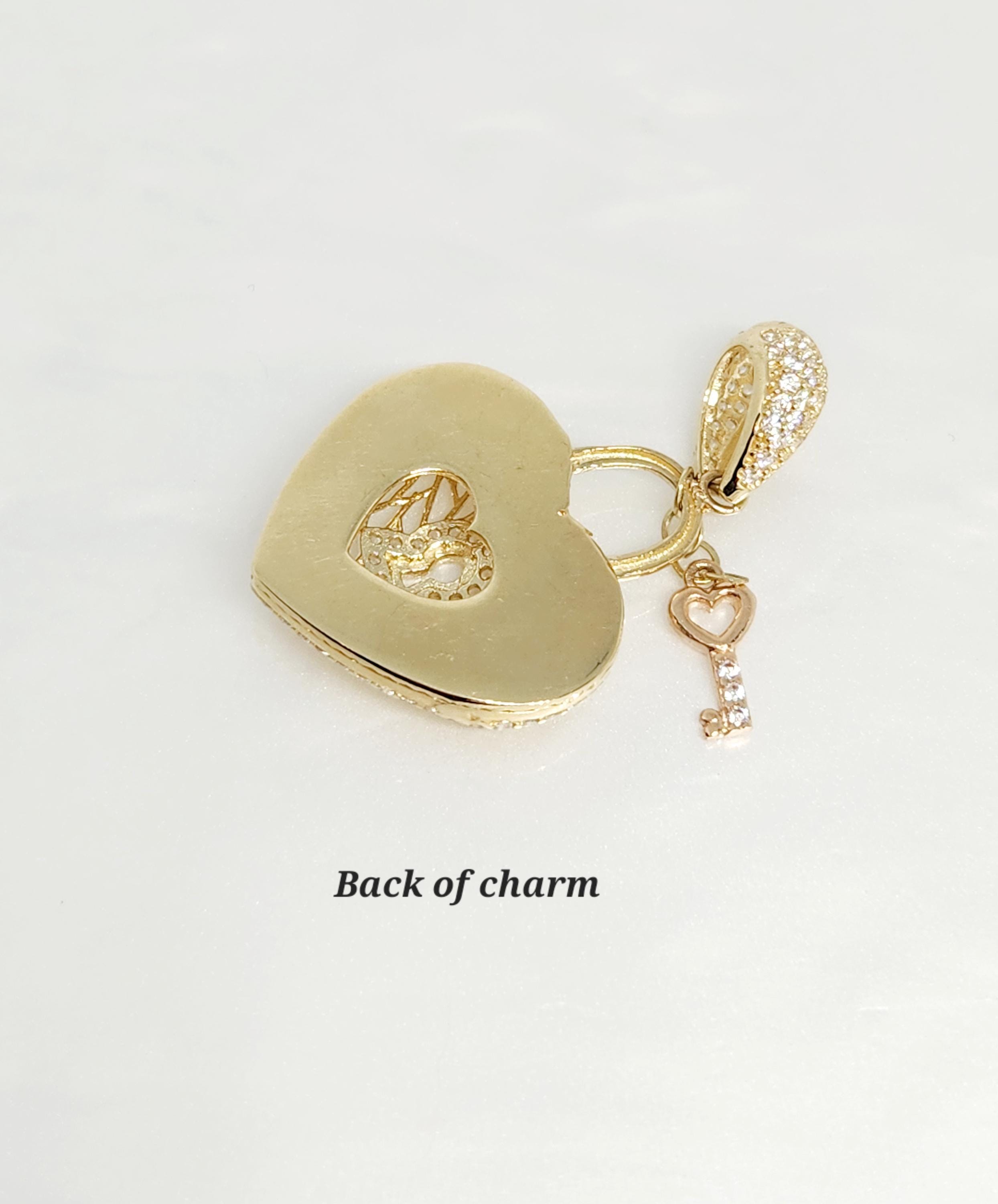10K Gold Lock Anhänger, Gold Lock Charm, 10K Herz