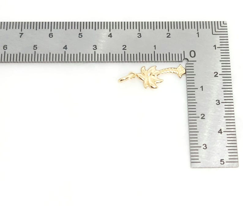 14K geelgouden boombedel, gouden palmboombedel, geribbelde boombedel, gouden tropische boom, botanische sieraden, gouden gezwollen boom, 16 mm x 10 mm afbeelding 19
