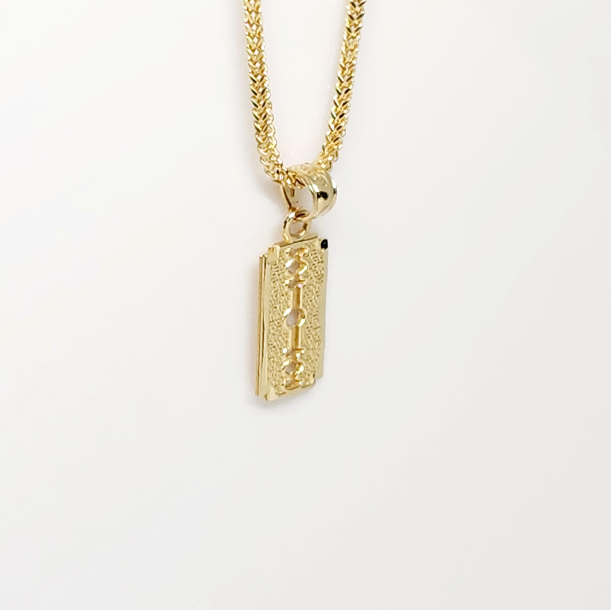 10K Yellow Gold Razor Blade Charm, Gold Barber Charm, Hip Hop Jewelry ...
