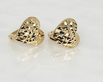 10K Genuine Gold Heart Huggie Earrings,  Heart Huggies, Gold Diamond Cut Heart Earrings, Valentine Hearts, Birthday Gift, Gift for her