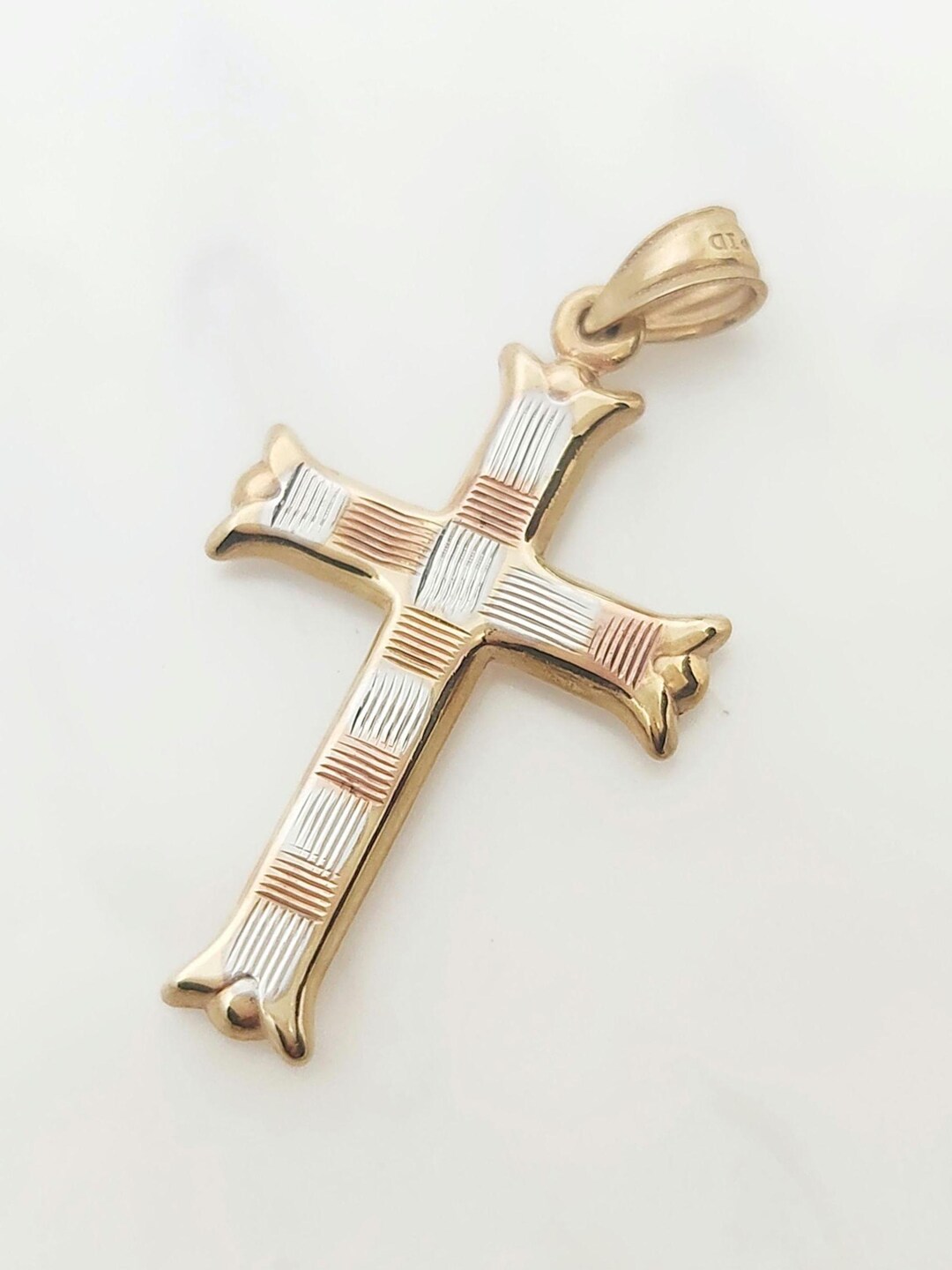 10K Genuine Gold Cross Charm, Tri-color Gold Cross, Religious Cross ...