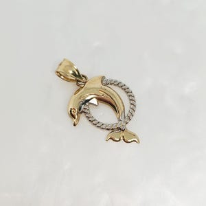 14K Genuine Gold Dolphin Charm, Gold Hoop Jumping Dolphin Charm, Gold Ocean Charm, Gold Marine Life Pendant, Gold Dolphin Jewelry, 18 x 15MM