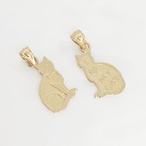 14K Yellow Gold Cat Charm, Dainty Charm, Gold Feline Cat Charm, Gold Double Sided Cat Charm, Gift for Cat Lover, Gold Animal Jewelry,15x10MM