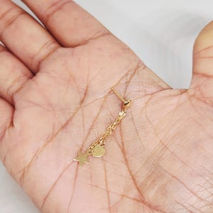 10K Yellow Gold Hanging Earrings, Gold Star Necklace, Gold Heart Jewelry, Gold Butterfly Chain, Multi-Strand Necklace, Anniversary Gift, 17" image 9