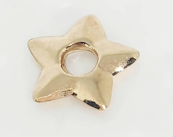 Dije de estrella vintage de oro amarillo de 10 quilates, dije de estrella hinchada de oro, estrella liviana, dije de pulsera, dije de oro para aro, dije de pendiente de oro, 16 mm