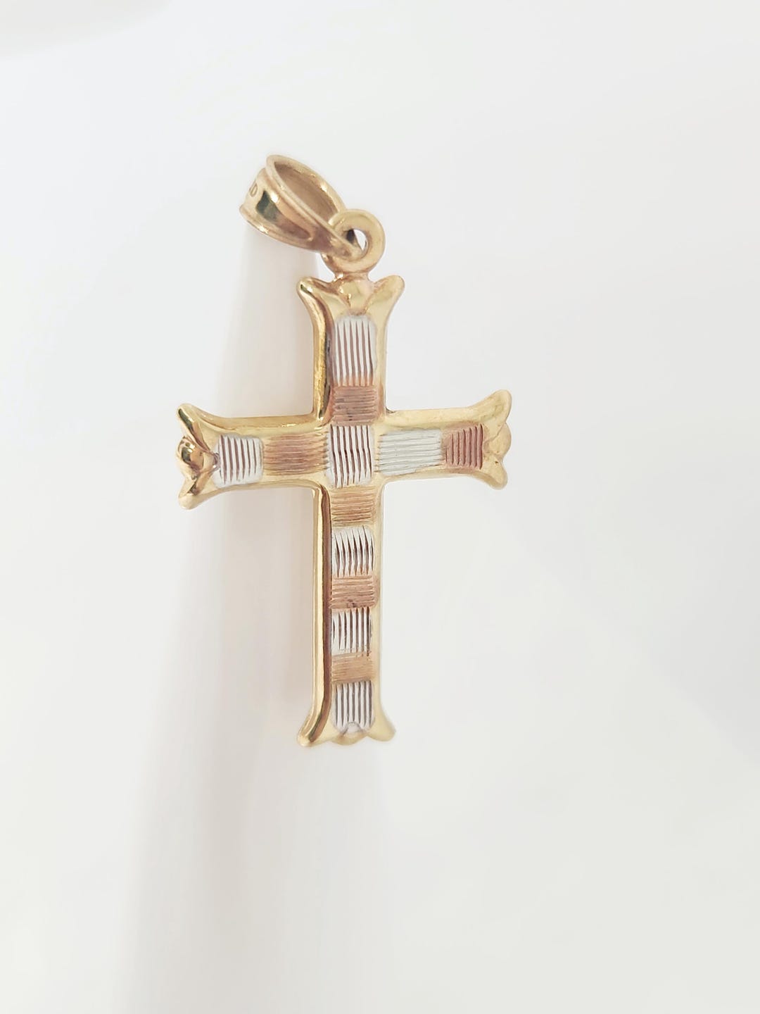 10K Genuine Gold Cross Charm, Tri-color Gold Cross, Religious Cross ...