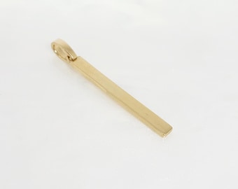 14K Yellow Gold Vertical Bar, Gold Bar Pendant, Gold Minimalist Pendant, Dainty Pendant, Gold Trendy Pendant, Gold Solid Bar Charm, 22 x 3MM