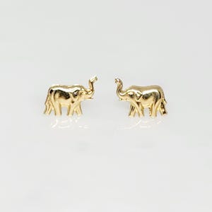 10K Yellow Gold Elephant Earrings, Small Elephant Studs, Gold Animal Studs, Gold Lucky Earrings, Good Luck Gift, Dainty Gold Studs, 10 x 6mm