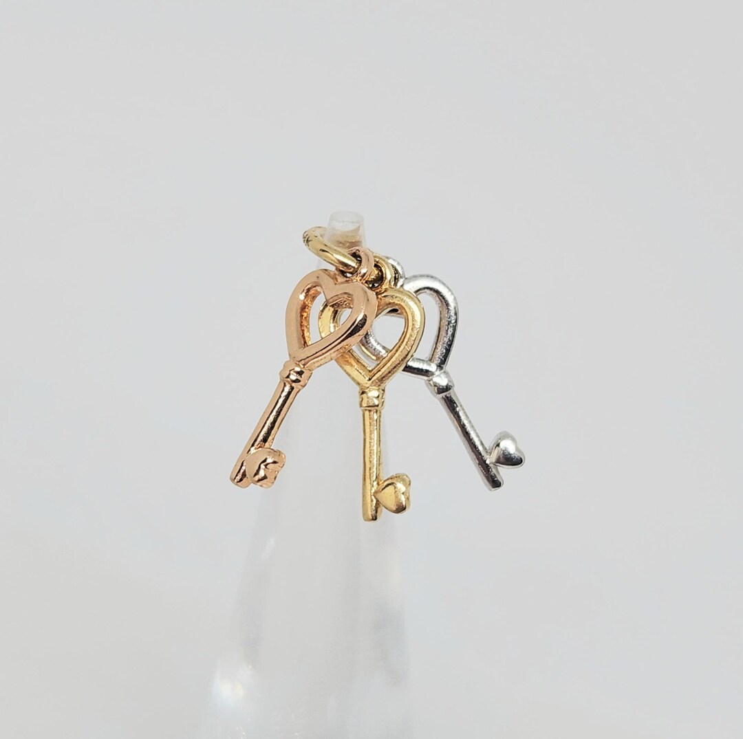 Triangle Gold Key 14K Real Gold Key, MINI Gold Key Charm, Gold Key Luck Charm, Gold Heart ...