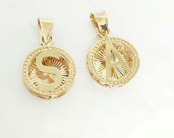 10K Yellow Gold Initial Charm, Gold "A" Charm, Gold "S" Charm, Gold Letter Charm, Gold Gemstone Letter Charm, Gold Initial Medallion, 12mm