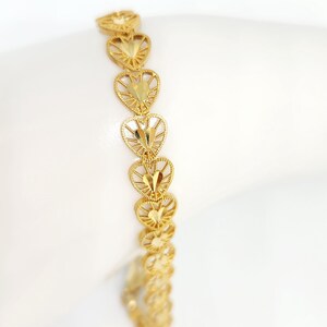 10K Yellow Gold Heart Bracelet, Gold Ladies Bracelet, Valentine Gift, Anniversary Gift, Filigree Heart Bracelet, Stackable Bracelet, 8.25"