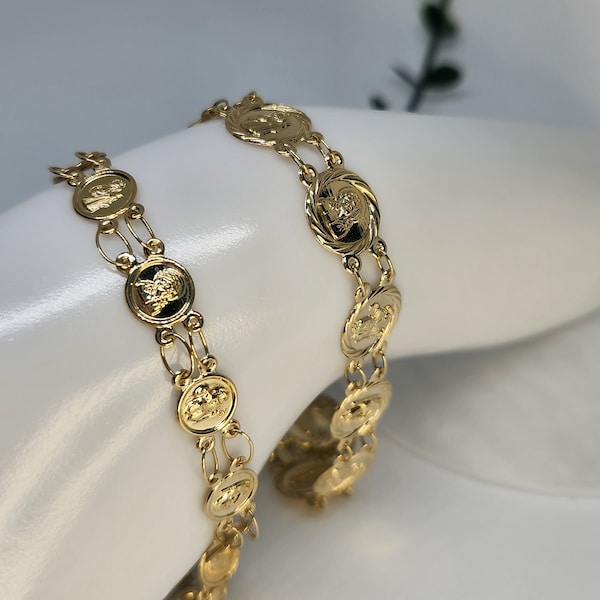 10K Genuine Gold Saint Bracelet, Gold Catholic Saint Bracelet, Gold Saint Medal Bracelet, Gold Religious Bracelet, Gift for Mom