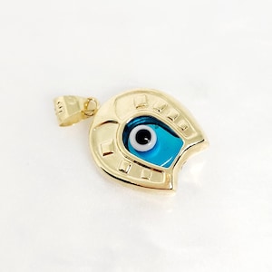 14K Yellow Gold Horseshoe Charm, Gold Lucky Charm, Gold Evil Eye Charm, Gold Protection Charm, Lucky Charm Gift, Gift for him, 13mm x 13mm