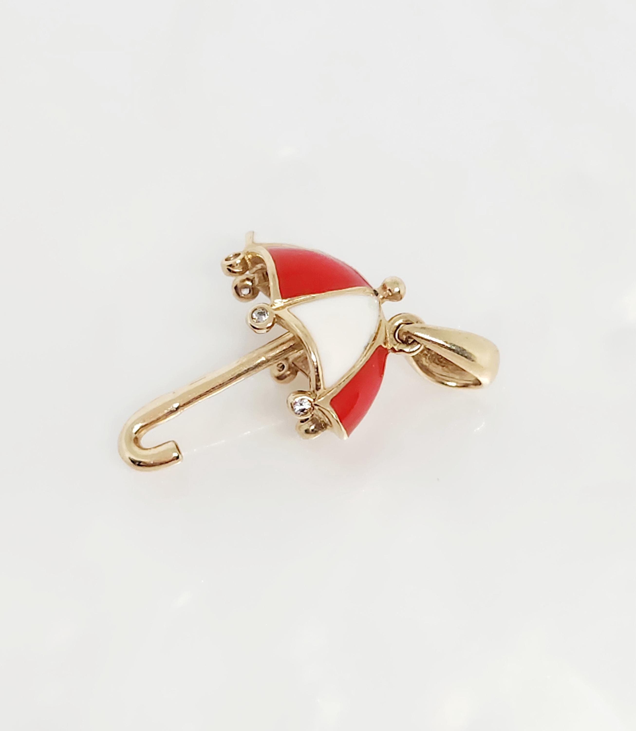 14K Yellow Gold Umbrella Charm, Enamel Umbrella Charm, Golden Umbrella, Solid Gold Umbrella, Gold Parasol, Gold Weather Jewelry, 18MM x 14MM
