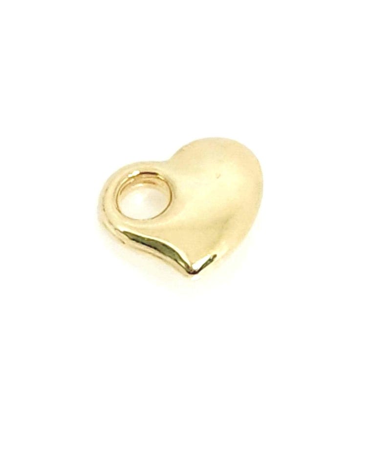 10K Yellow Gold Small Heart Charm, Puffy Heart, Bracelet Heart Charm, Slide-Through Charm, Gold Earring Charm, Heart Jewelry, 9MM x 10MM image 1