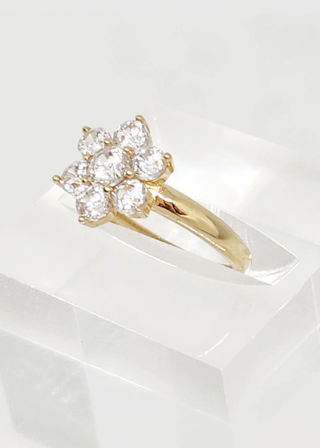 10K Yellow Gold Flower Ring, Gold Pinky Ring, Gold Child Ring, CZ ...