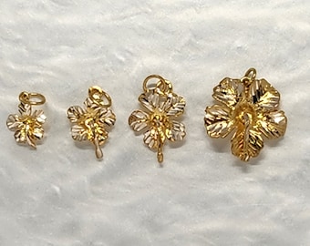 10K Real Gold Hibiscus Flower, SOLID Flower, Hand Carved Flower, Flower Charm, Tropical Flower, West Indian Jewelry, Caribbean Flower