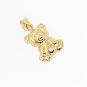 Orsetto di peluche in oro giallo 10 carati, ciondolo a forma di orsetto realistico, orsetto di peluche gonfio, ciondolo a forma di orsetto in oro, orsetto gommoso in oro, regalo per bambini, 15 mm x 10 mm