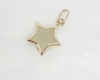 14K Yellow Gold Small Star Charm, Gold Puffy Star, Lightweight Gold Star, Dainty Gold Star, Gift for Child Star, Graduation Gift, 10 x 11MM