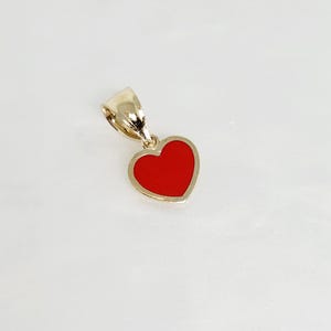 10K Genuine Gold Tiny Heart Charm, Red Enamel Solid Heart, Gold Mosaic Heart, Real Gold Heart, Valentine Gift, Gold Heart Jewelry, 7mm x 8mm