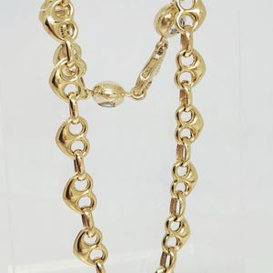 10K Yellow Gold Heart Bracelet, Gold Puffy Mariner Bracelet, Heart Jewelry, Pretzel Shape Bracelet, Stacking Bracelet, 7 1/4" long