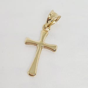 10K Yellow Gold SMALL Cross Charm, Plain Gold Cross, Puffy Gold Cross, Christening Gift, First Communion Gift, Child Cross, 17mm x 12mm