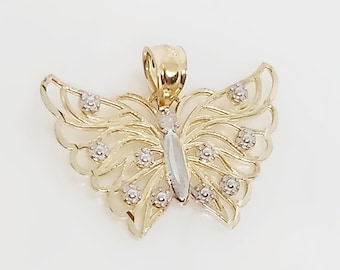 10K echtes Gold Schmetterling Charme, Gold Insekt Charme, Weißgold Schmetterling, Gold filigraner Schmetterling Charme, Schmetterling Schmuck, 20 x 13 MM / 0,75 "