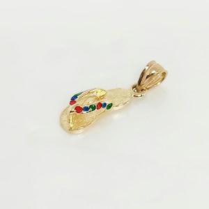 14K Real Gold Slipper, Gold Shoe Pendant, Gold Flip Flop, Gold Sandal, Gold Fashion Jewelry, Gold 3D Shoe, Gold Summer Charm, 12MM x 6MM
