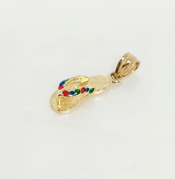 14k Solid Gold Flip Flops Charm Pendant Necklace - 3D Summer Beach Sandal Jewelry Gift - View #10
