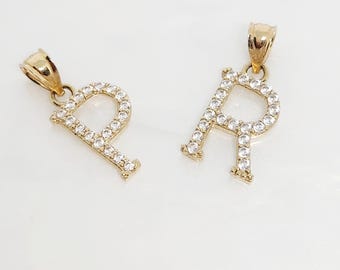 10K Yellow Gold Initial Charm, Gold "R" Charm, Gold "P" Charm, Gold "S" Charm, Gold Letter Charm, Gold Gemstone Letter Charm, 12mm long