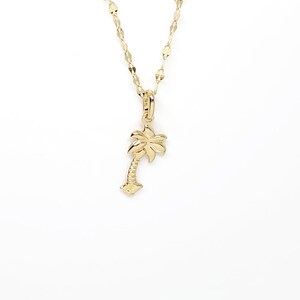 14K geelgouden boombedel, gouden palmboombedel, geribbelde boombedel, gouden tropische boom, botanische sieraden, gouden gezwollen boom, 16 mm x 10 mm afbeelding 18