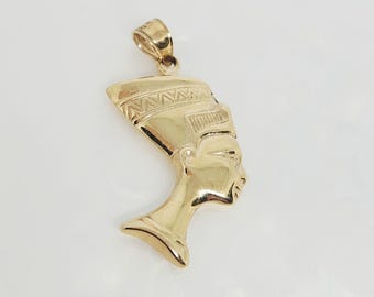 Ciondolo Nefertiti, Vero Oro 14kt Su Argento, Stile Egiziano, Nuovo Con Etichette - Foto 3