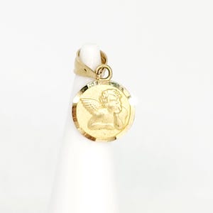 Genuine Gold Cherub Charm, Gold Angel Charm, Gold Thinking Angel Charm, Gift for Baby, Gift for First Communion, Gift for Child, 10mm diam.