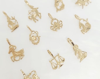 10K Yellow Gold Zodiac Charm, Gold Tiny Horoscope Charm, Astrology Jewelry, Miniature Star Sign Charms, Zodiac Sign Jewelry, 7MM x 9MM