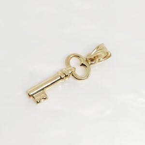 Genuine Gold Small Key, Gold Skeleton Key Charm, Gold Key Luck Charm, Gold Puffy Key Charm, Gold Key to My Heart, Gift for her, 17mm x 9mm