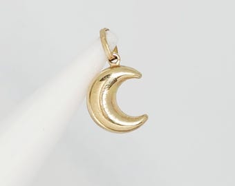 14K Yellow Gold Moon Charm, Puffy Gold Moon, Gold Half Moon Charm, Gold Crescent Moon, Celestial Jewelry, Moon Jewelry, 12MM x 11MM