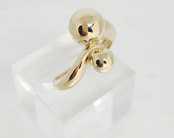 10K Gelbgold Geometrischer Ring, Gold abstrakter moderner Ring, Gold Statement Ring, Gold klobiger Ring, Gold Kugelring, Gold Ball Ring