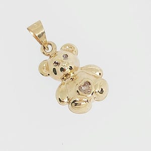 10K Yellow Gold Teddy Bear Charm, Gold Bear Heart Charm, Gold Puffy Teddy Bear, Cute Bear Charm, Gift for Child, CZ Bear Charm, 18MM x 14MM