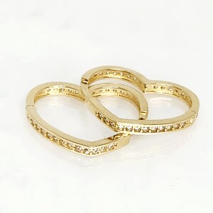 10K Yellow Gold Hoops, Zircon Hoops, Solid Gold Hoops, Gold Heart Hoops, White Zircon Hoops, Trendy Hoops, Birthday Gift, Gift for her