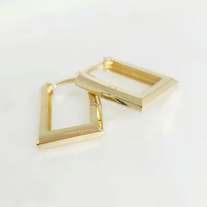 10K Yellow Gold Hoops, Puffy Gold Hoop, Gold Rectangle Hoops, Trendy Hoops, Gold Plain Hoops, Gold Safety Hoops, Gift for her, 18mm x 12mm