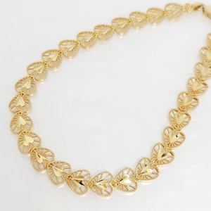 10K Yellow Gold Heart Bracelet, Gold Ladies Bracelet, Valentine Gift, Anniversary Gift, Filigree Heart Bracelet, Stackable Bracelet, 8.25&quot;