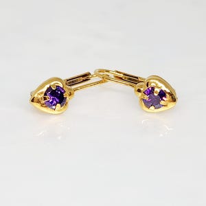 10K Yellow Gold Small Heart Earrings, Gold Cubic Zirconia Earrings, February Birthstone Earrings, August Birthstone Earrings, Gift for child