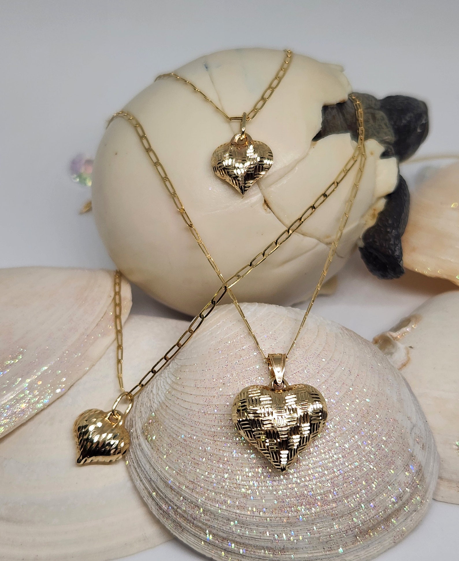 thumbnail image 2 of 10K Real Yellow Gold Diamond Cut Heart Pendant – 20mm X 16mm 3D Charm – Nickel-Free, Made In USA 2 of 4