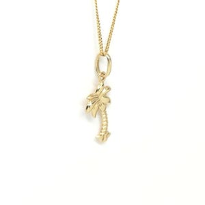 14K geelgouden boombedel, gouden palmboombedel, geribbelde boombedel, gouden tropische boom, botanische sieraden, gouden gezwollen boom, 16 mm x 10 mm afbeelding 3