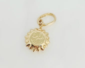 14K Yellow Gold SMALL Sun Charm, Gold Happy Sun Face, Gold Puffy Sun, Gold Smiling Sun, Gold Sunshine Charm, Gift for her, Gift for mom, 8mm