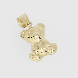 Ciondolo a forma di orsetto in oro 10 carati, ciondolo a forma di orsetto bifacciale, orsetto gonfio, ciondolo a forma di orsetto in oro, orsetto bicolore, regalo per bambini, 20 mm x 17 mm
