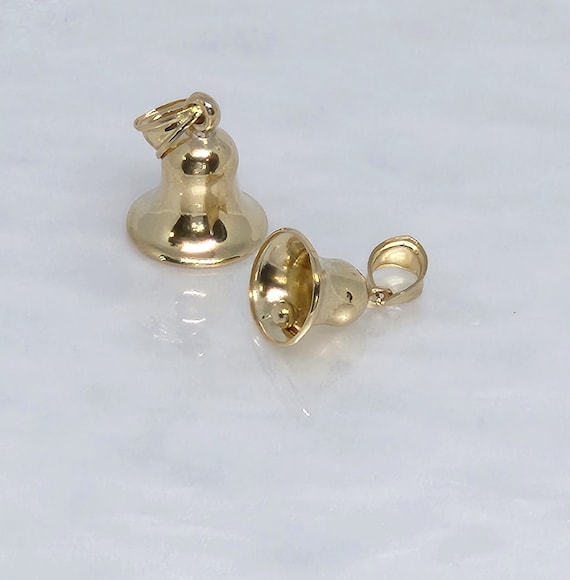 10K Real Gold Bell Charm, Bell with Moving Clapper, Gold Bell with Sound, Jingle Bell Pendant, Miniature Ringing Bell, 10.5MM x 11MM