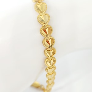 10K Yellow Gold Heart Bracelet, Gold Ladies Bracelet, Solid Gold Bracelet, Valentine Gift, Anniversary Gift, Stackable Bracelet, 7.25" long