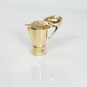 14K Yellow Gold Coffee Maker Charm, MINIATURE Gold Coffee Pot, Gold Espresso Maker Charm, Gold Dimensional Charm, Gold Kitchen Gadget Charm